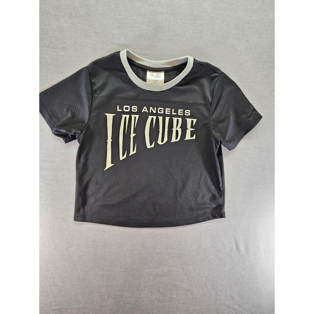 Ice Cube Los Angeles Mesh Jersey Crop Top Black Short Sleeve Rap Tee Womens S